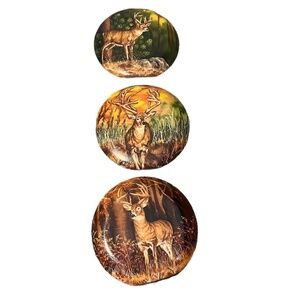 Set‎ Of 3 Handmade Deer Wildlife Buck Design Decorative Plates, 13 inches